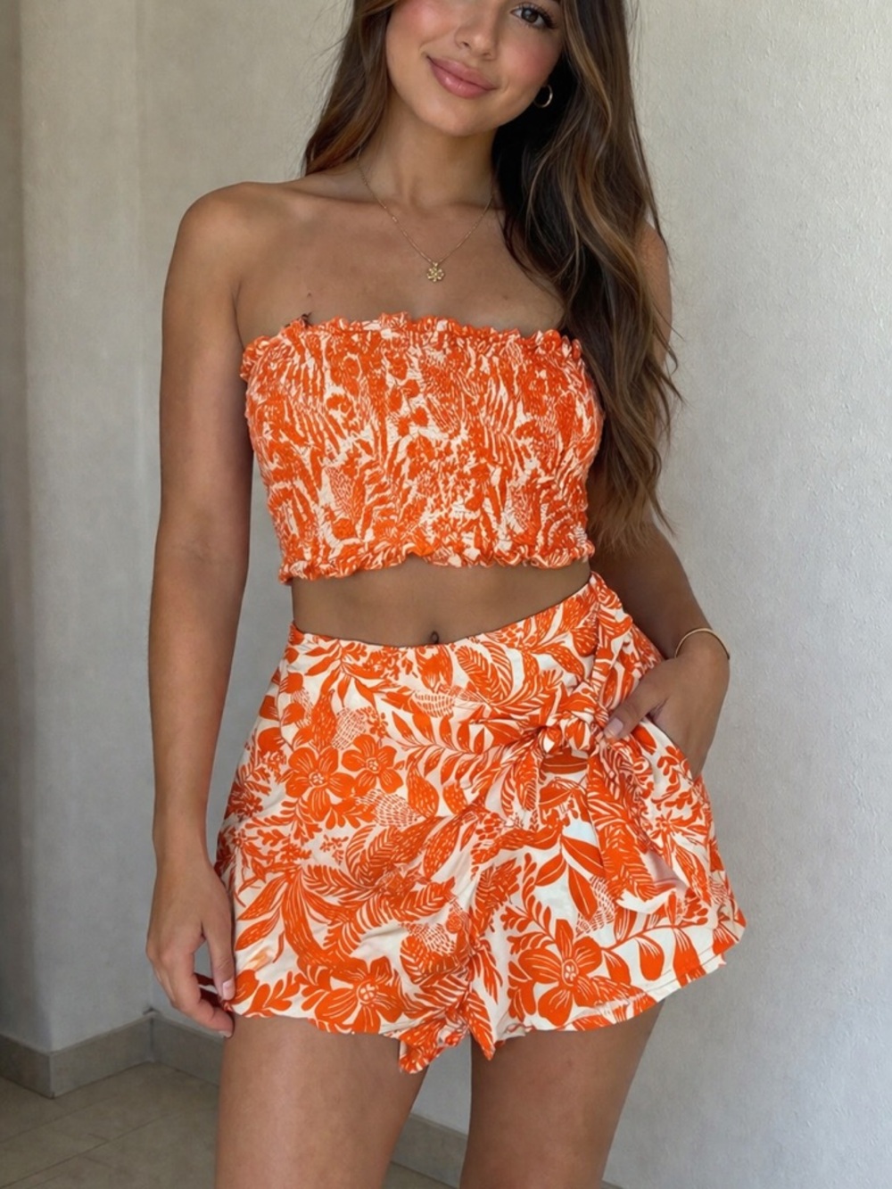Orange Floral Bike Shorts - Women's Summer Shorts
